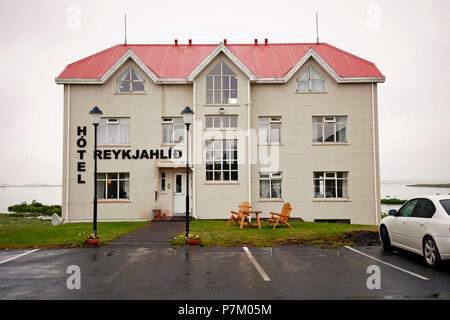 Myvatn, hotel, Islanda, parcheggio Foto Stock