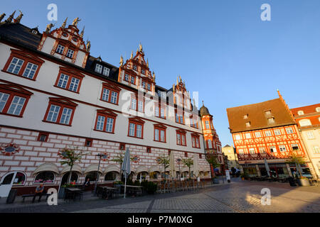 Coburg townhouse, la piazza del mercato, Coburg, Alta Franconia, Franconia, Baviera, Germania Foto Stock