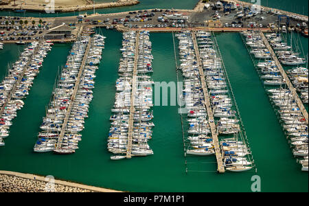 Porto Palavas, marina, barche a vela, imbarcadero, Palavas-les-Flots, Hérault reparto, regione Occitanie, Francia Foto Stock