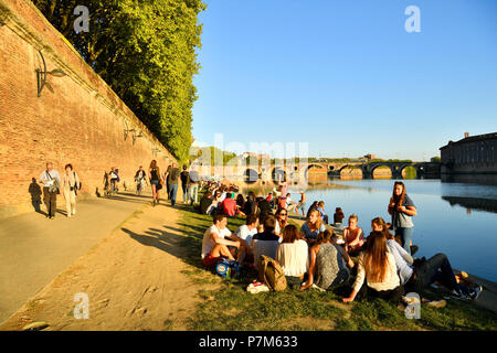 Francia, Haute Garonne, Toulouse, Garonne banche, Henri Martin Promenade, Quai Lucien Lombard e Pont Neuf Foto Stock