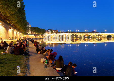 Francia, Haute Garonne, Toulouse, le rive della Garonna, Henri Martin Promenade, Saint Pierre Bridge e Catalani Bridge Foto Stock