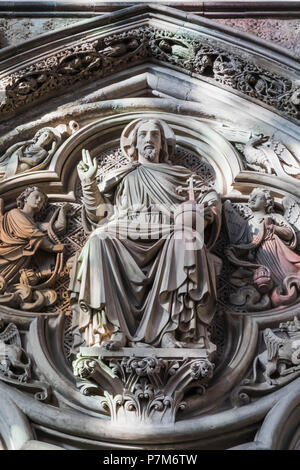 Inghilterra, Londra, Westminter, l'Abbazia di Westminster, la casa del Capitolo, Ingresso scultura raffigurante Gesù Cristo Foto Stock