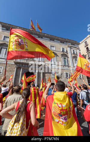 La protesta degli attivisti e di dimostrazione per l'indipendenza, Barcellona, in Catalogna, Spagna Foto Stock