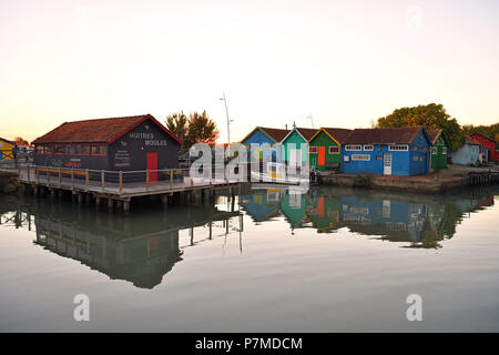 Francia, Charente Maritime, Oleron Island, Le Chateau d'Oleron, la porta di ostriche, oyster capanne trasforma nelle officine dei creatori Foto Stock