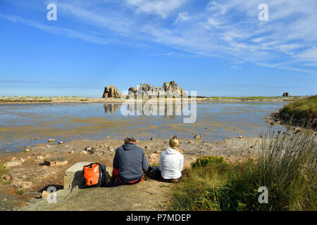 Francia, Cotes d'Armor, Cote d'Ajoncs, Plougrescant, Pors Scaff cove, sito della Gouffre Foto Stock