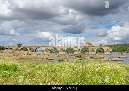 Ajuda ponte sopra il fiume Guadiana tra Elvas (Portogallo) e di Olivenza (Spagna). Foto Stock