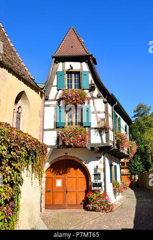 Francia, Haut Rhin, Alsazia strada del vino, Kaysersberg, semi-timbering house Foto Stock