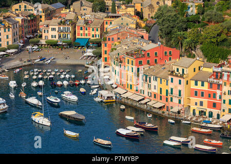 Il porto e il pittoresco villaggio di Portofino, provincia di Genova, liguria, Italy Foto Stock