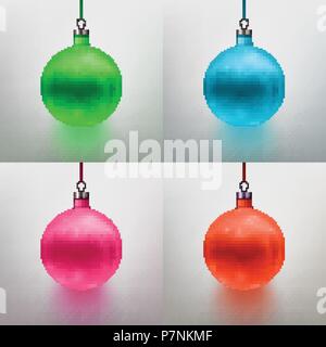 Illustrazione Vettoriale insieme realistico giocattolo di Natale, palla. Sfondo grigio. Verde, Blu, rosa, rosso. EPS 10 Illustrazione Vettoriale