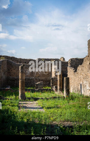 Pompei, sito archeologico vicino a Napoli, Pompei, sito archeologico vicino a Napoli, una delle case lungo la Via dell'Abbondanza, la strada principale, l'Italia, Foto Stock