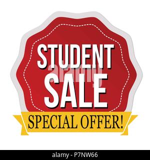 Studente vendita etichetta o un adesivo su sfondo bianco, illustrazione vettoriale Illustrazione Vettoriale