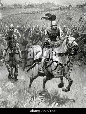 Enrico IV d'Inghilterra (1367-1413). Re d'Inghilterra. Incisione raffigurante il monarca durante una battaglia. Xix secolo. Foto Stock