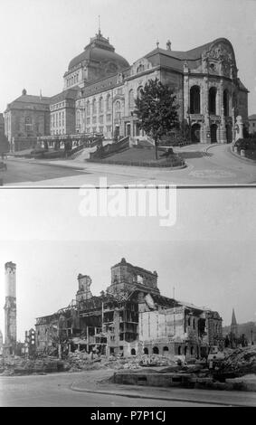 Stadttheater Freiburg davanti e dopo la distruzione, registrazione ca. 1946, Freiburg, Germania Foto Stock