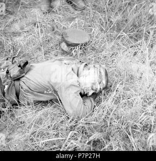 Attacco contro l'Unione Sovietica, Operazione Barbarossa, il cadavere di un soldato russo con un sangue-testa coperta, 1941, a Slonim Foto Stock