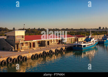 Dock di Robben Island prigione, Sud Africa Foto Stock