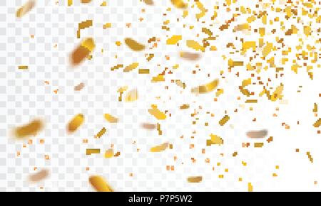 Stock illustrazione vettoriale sfocati realistico golden coriandoli, luccica isolate su un trasparente lo sfondo a scacchi. Sfondo di festa. Holiday de Illustrazione Vettoriale