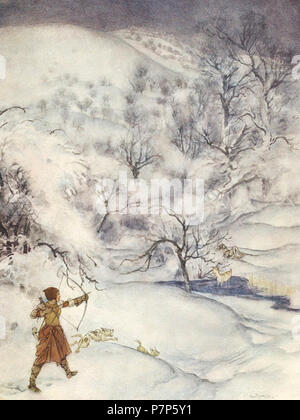 328 Il romanticismo di Re Artù. Il romanzo di Re Artù e dei suoi cavalieri della Tavola Rotonda. Schematizzati da Malory la morte d'Arthur da Alfred W. Pollard. Illustrato da Arthur Rackham. 1920 pubblicato da Macmillan di New York. Foto Stock