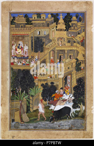 4 Il Signore Krishna nella Città Dorata. Pagina dal Harivamsha (Geneology di Vishnu) ca 1600 Foto Stock