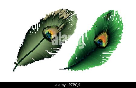 Stock illustrazione vettoriale insieme realistico peacock feather isolate su un bianco sullo sfondo a scacchi. EPS 10 Illustrazione Vettoriale