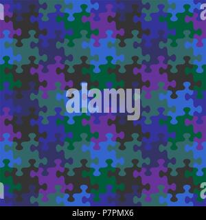Seamless (si veda 4 piastrelle) puzzle pattern, sfondo, stampa, swatch o carta da parati con bizzarramente pezzi sagomati di notte oscura i colori del cielo Illustrazione Vettoriale
