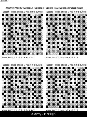 Pagina di risposta per i precedenti quattro pagine di puzzle con riempimento in cruciverba e visual indovinelli Illustrazione Vettoriale