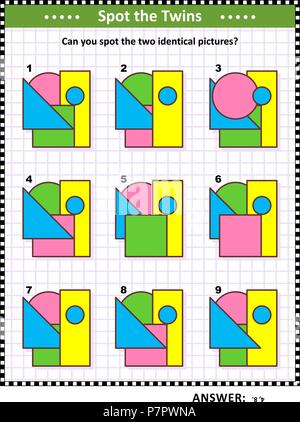 IQ formazione matematica educative puzzle per bambini e adulti con forme di base - triangolo, rettangolo, cerchio, quadrato - Le sovrapposizioni e i colori. Illustrazione Vettoriale