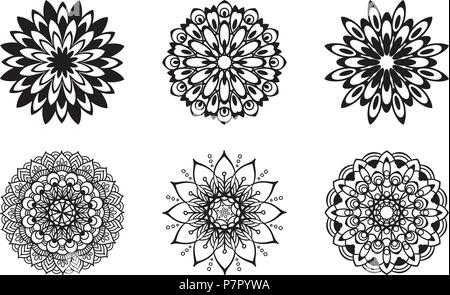 Set di motivi floreali di colore nero Illustrazione Vettoriale