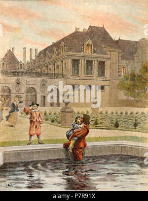 . Le Roy Soleil. Chromotypogravure d'aquarelles (altezza: 36 cm (14,1 in); larghezza: 26 cm (10,2 in)) : Le Bassin du Palais Royal. N/A 263 Maurice Leloir-Le Roy Soleil - Le Bassin du Palais Royal Foto Stock