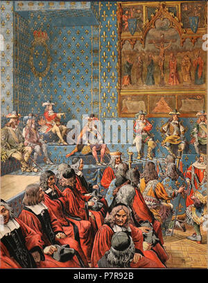 . Le Roy Soleil. Chromotypogravure d'aquarelles (altezza: 36 cm (14,1 in); larghezza: 26 cm (10,2 in)) : Le roi au parlement. N/A 263 Maurice Leloir-Le Roy Soleil - Le roi au parlement Foto Stock