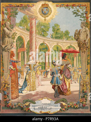 . Le Roy Soleil. Chromotypogravure d'aquarelles (altezza: 36 cm (14,1 in); larghezza: 26 cm (10,2 in)) : Louis XIV visitant les travaux de Versailles. N/A 262 Maurice Leloir - Le Roy Soleil - Louis XIV visitant les travaux de Versailles Foto Stock
