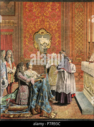 . Le Roy Soleil. Chromotypogravure d'aquarelles (altezza: 36 cm (14,1 in); larghezza: 26 cm (10,2 in)) : Mariage de Louis XIV avec Madame de Maintenon. N/A 262 Maurice Leloir -Le Roy Soleil - Mariage de Louis XIV avec Mme de Maintenon Foto Stock