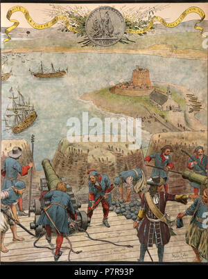 . Le Roy Soleil. Chromotypogravure d'aquarelles (altezza: 36 cm (14,1 in); larghezza: 26 cm (10,2 in)) : Bataille de Camaret. N/A 262 Maurice Leloir Le Roy Soleil Bataille de Camaret Foto Stock