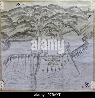 Inglese: visualizzare in Hakone Checkpoint Exhibition Hall - Hakone no Seki (barriera station) - Hakone, Giappone. Il 3 settembre 2016, 23:14:52 258 Mappa di Hakone no Seki - Hakone Checkpoint Exhibition Hall - Hakone no Seki (barriera station) - Hakone, Giappone - DSC06020 Foto Stock