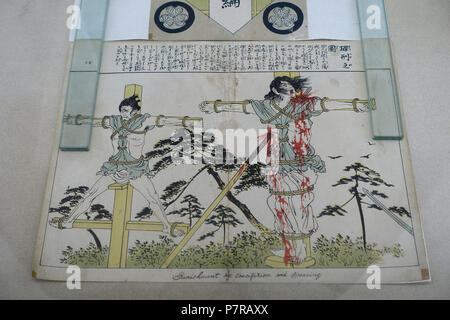 Inglese: visualizzare in Hakone Checkpoint Exhibition Hall - Hakone no Seki (barriera station) - Hakone, Giappone. Il 3 settembre 2016, 23:17:35 323 la punizione della crocifissione e infilzare - Hakone Checkpoint Exhibition Hall - Hakone no Seki (barriera station) - Hakone, Giappone - DSC06022 Foto Stock