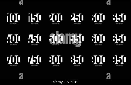 Anniversario logo, lo spazio negativo segni stilizzati, anniversario celebrare emblemi, secolo raccolta numeri, segni di compleanno insieme Illustrazione Vettoriale