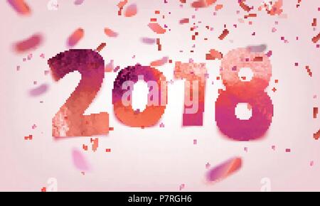 Stock illustrazione vettoriale texture metallica numeri 2018. Rosa Rosso realistico coriandoli, paillettes. Felice Anno Nuovo. EPS10 Illustrazione Vettoriale