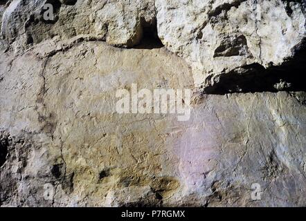 CUEVA DE AMBROSIO, PANELES CON PINTURAS RUPESTRES. ALMERIA, andalusia ESPAÑA. Foto Stock