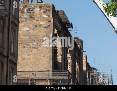 Rovine di Glasgow School of Art disegnato da Charles Rennie Mackintosh nel 1896, dopo giugno 2018 fire a Glasgow, Regno Unito Foto Stock