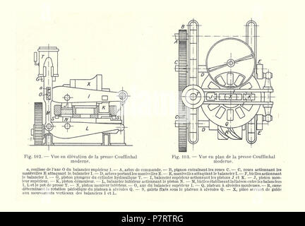 Français : Schéma de l'appareillage, d'avant 1937, pour la fabrication des Boulets & bricchetti de charbon agglomérés au brai. 13 Agosto 2017 12:00:14 42 Berthelot-1938-fabbricazione des Boulets &AMP; bricchette de charbon-03 Foto Stock