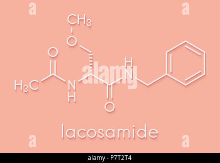 Lacosamide anticonvulsivante molecola di farmaco. Formula di scheletro. Foto Stock