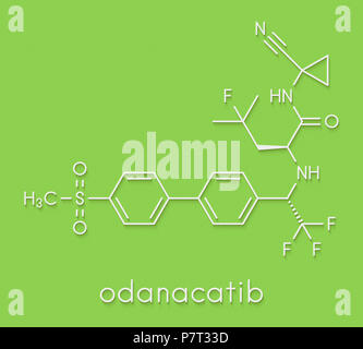 Odanacatib osteoporosi e metastasi ossee molecola di farmaco. Inibitore della catepsina K. formula scheletrico. Foto Stock