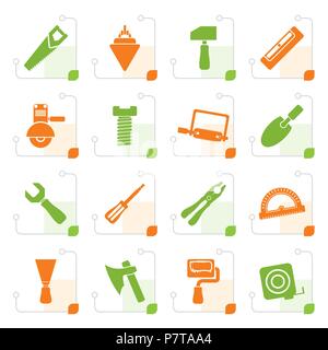 Stilizzato e costruzione di strumenti di costruzione icone - Vettore icona impostare Illustrazione Vettoriale