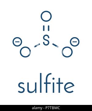 Anione solfito, struttura chimica. Sali di solfito sono comuni additivi alimentari. Formula di scheletro. Illustrazione Vettoriale