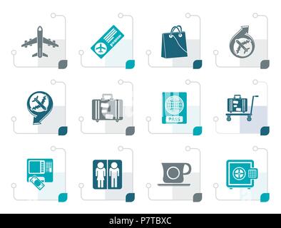 Aeroporto stilizzata, viaggi e trasporti icone 1 - vettore icona impostare Illustrazione Vettoriale
