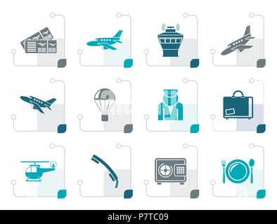 Aeroporto stilizzato e icone di viaggio - vettore icona impostare Illustrazione Vettoriale