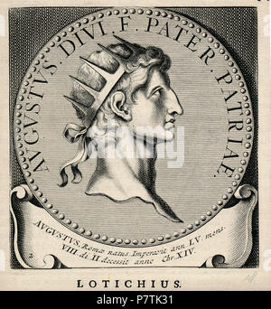 . Nederlands: Augusto Nederlands: Agosto . Nederlands: rotocalco nel medaglione van Augustus, eerste keizer van Rome van 27 voor Chr tot 14 na Chr inglese: incisione del medaglione di Augist, primo imperatore di Roma 27 b Chr fino al 14 aC . N/A 29 Augustus erfgoedcentrum Rozet 300 191 d 6 C (81) 0001 20171115 Foto Stock