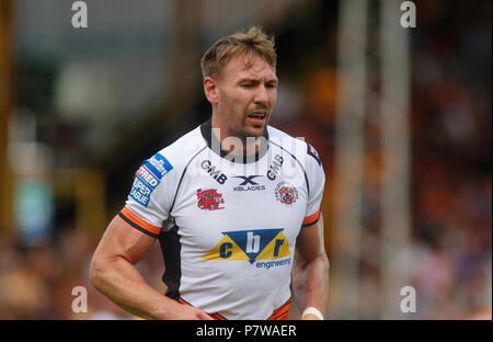 Mend-a-tubo Jungle, Castleford, West Yorkshire, 8 luglio 2018. Michael Shenton di Castleford Tigers durante Castleford Tigers vs Leeds rinoceronti Betfred Super League. Credito: Touchlinepics/Alamy Live News Foto Stock