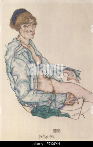 . Deutsch: Sitzende Frau mit blauem Haarband 1914 142 Egon Schiele 082 Foto Stock