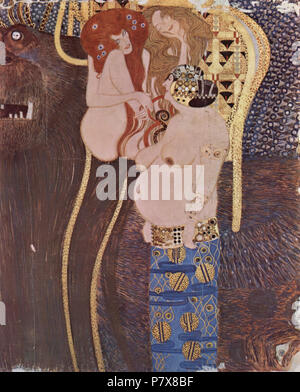 . Deutsch: Der Beethovenfries, Wandgemälde Sezessionshaus im in Wien, heute Österreiche Galerie dettaglio 1902 178 Gustav Klimt 014 Foto Stock