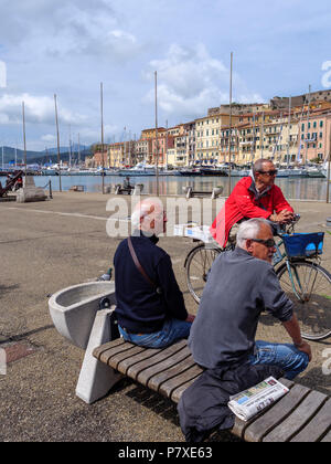 Pier porto Darsena, Portoferraio, Isola d'Elba, Regione Toscana, Provincia di Livorno, Italia, Europa Foto Stock